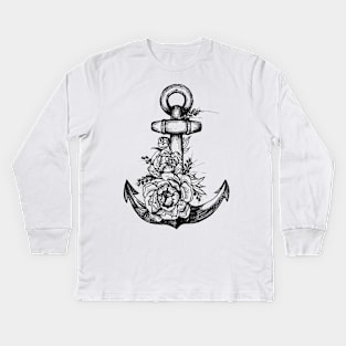 Floral Anchor Kids Long Sleeve T-Shirt